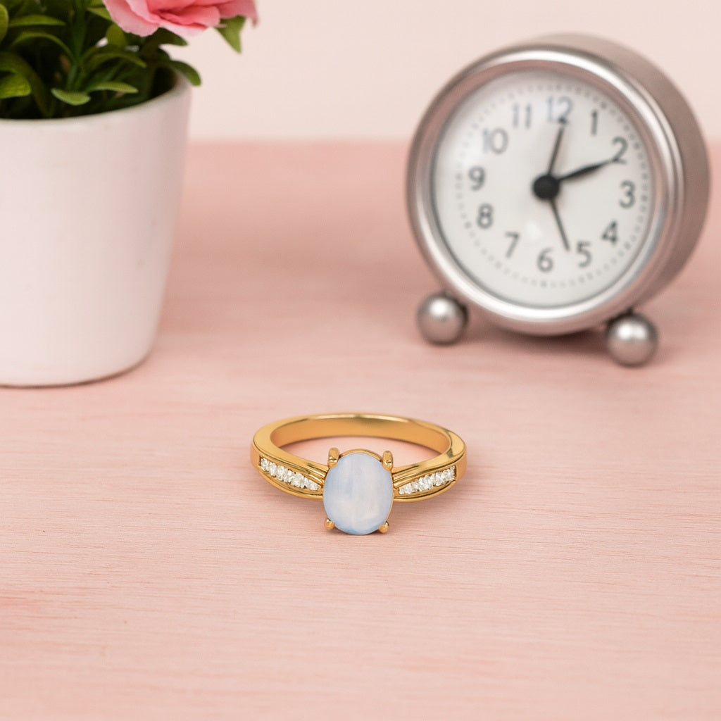 Moonstone Oval Solitaire Ring - Sterling Silver