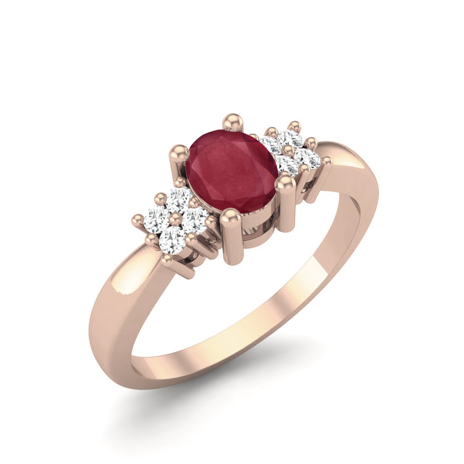 Ruby0.25 Ct Oval Solitaire Side Accent Ring – 14K Yellow Gold
