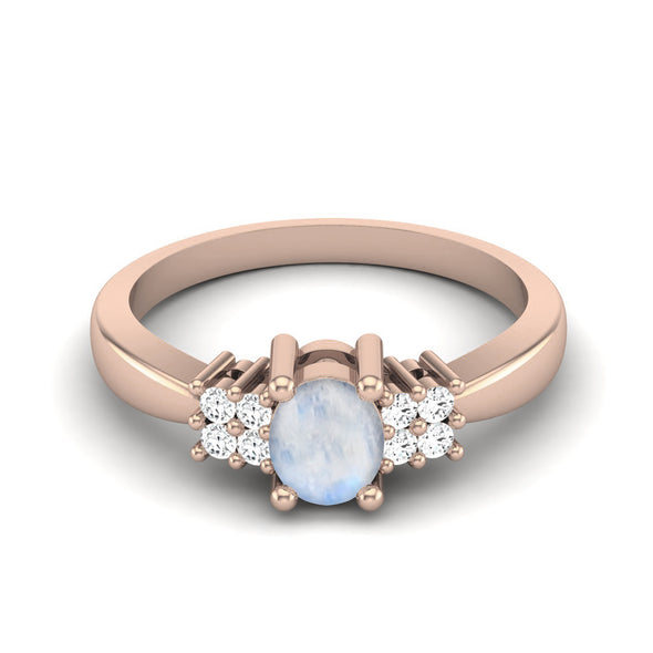 Oval Shaped Moonstone Gemstone Ring 925 Sterling Silver Solitaire Dainty Wedding Ring