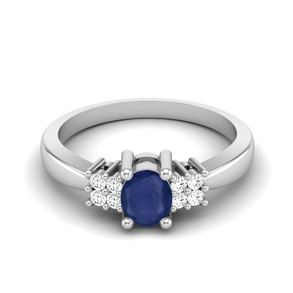 Natural Blue Sapphire Gemstone 925 Sterling Silver Solitaire Side Stone Dainty Wedding Bridal Ring