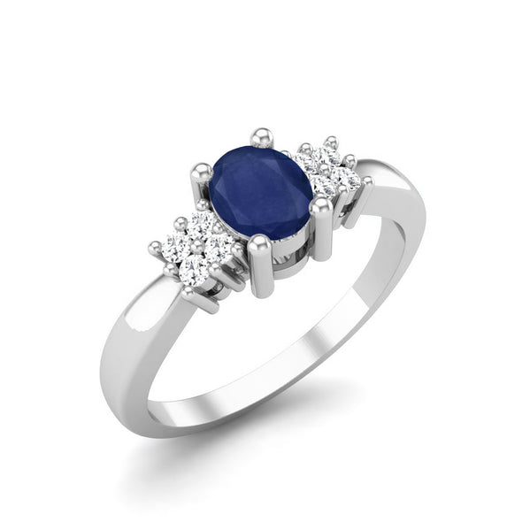 Natural Blue Sapphire Gemstone 925 Sterling Silver Solitaire Side Stone Dainty Wedding Bridal Ring