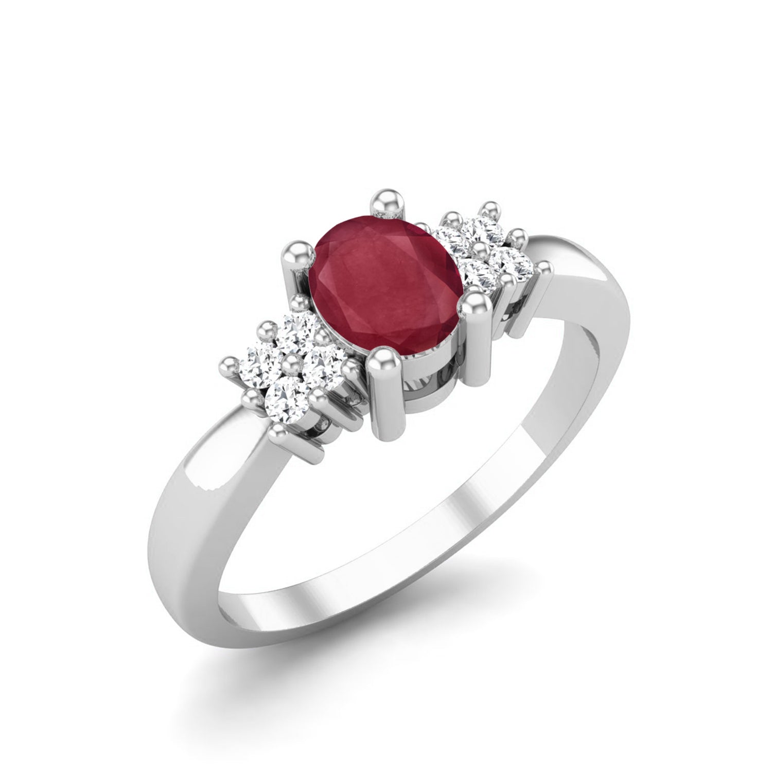 Ruby0.25 Ct Oval Solitaire Side Accent Ring – 14K Yellow Gold