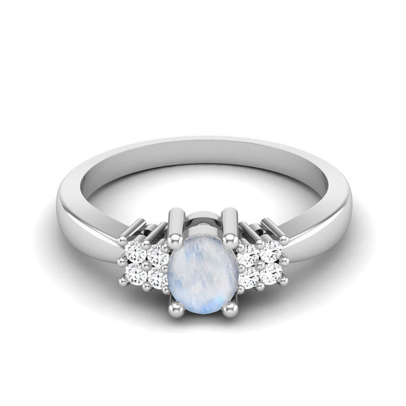 Oval Shaped Moonstone Gemstone Ring 925 Sterling Silver Solitaire Dainty Wedding Ring