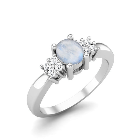 Oval Shaped Moonstone Gemstone Ring 925 Sterling Silver Solitaire Dainty Wedding Ring