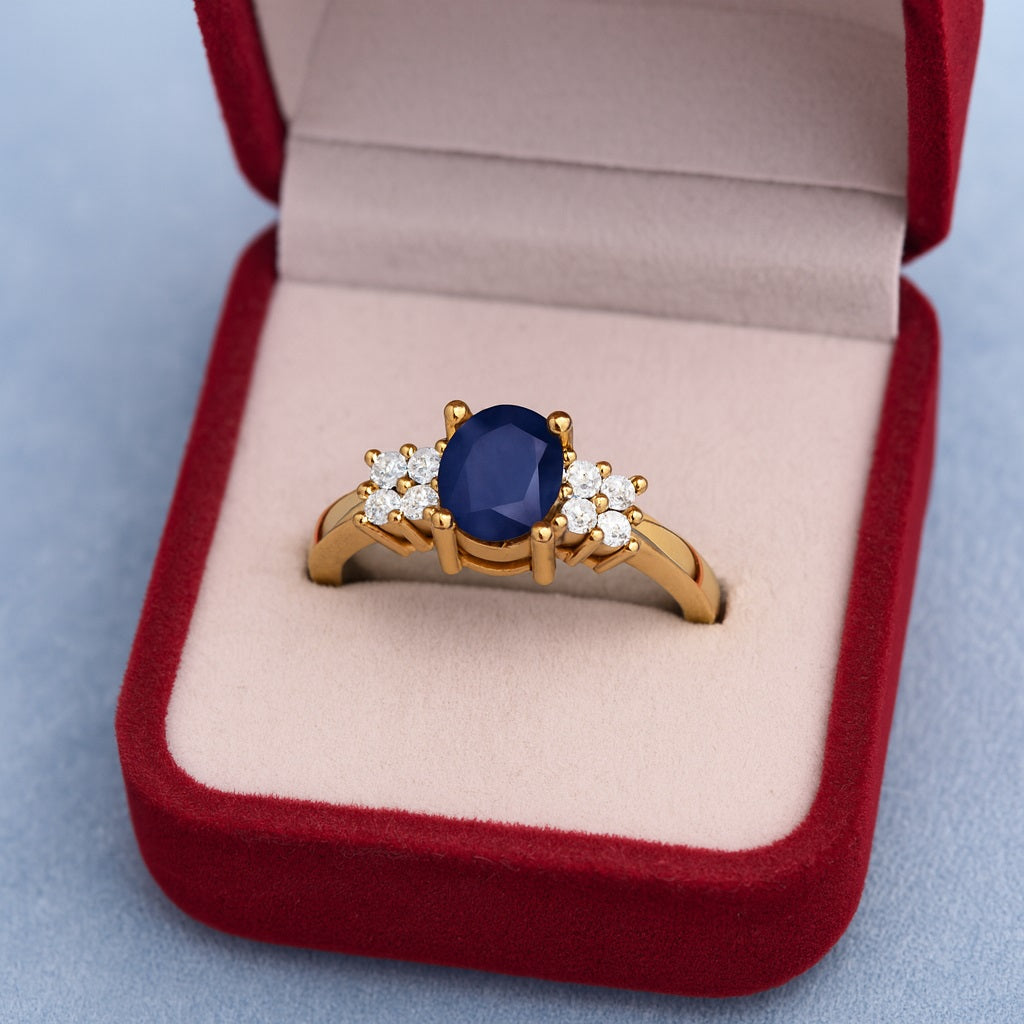 Blue Sapphire Oval 0.25 Ct Solitaire Ring – 14k Yellow Gold