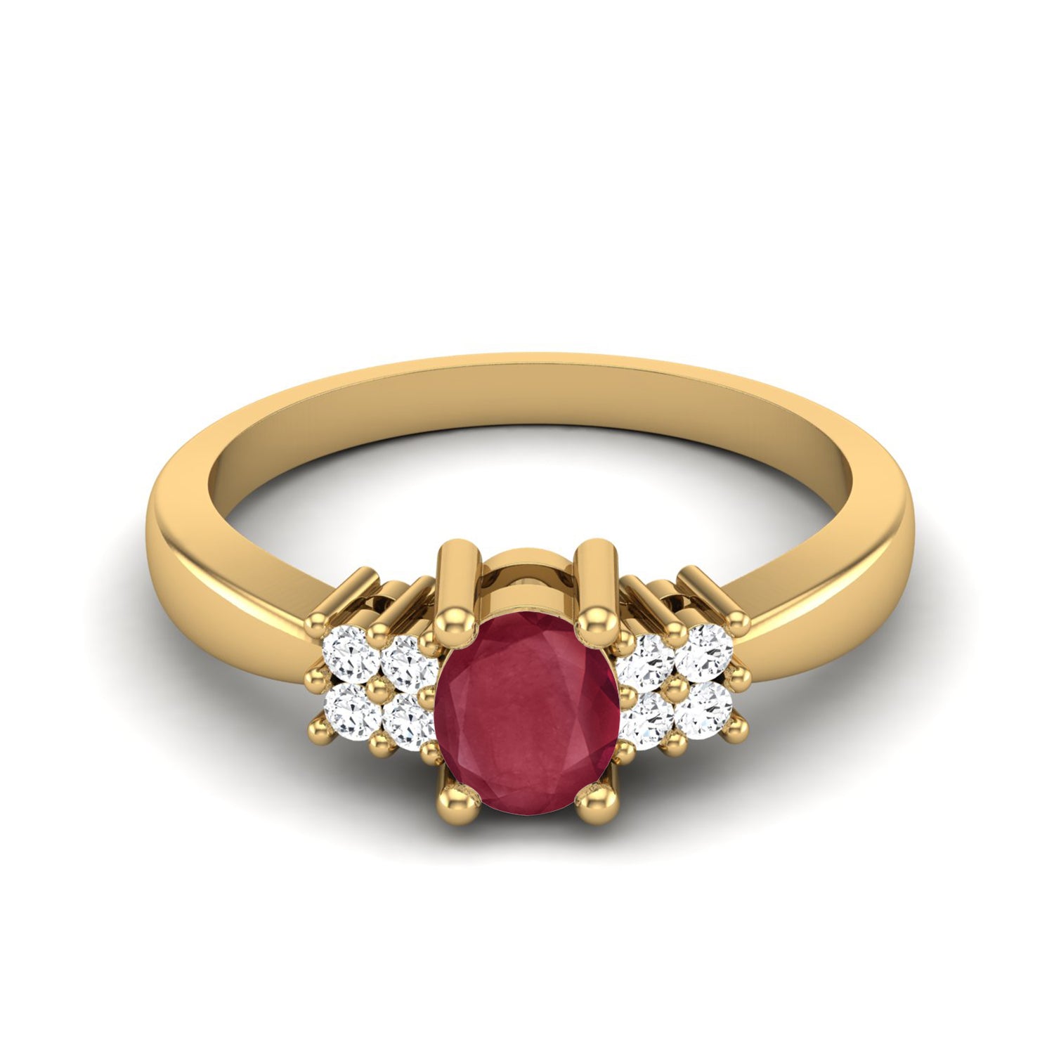 Ruby0.25 Ct Oval Solitaire Side Accent Ring – 14K Yellow Gold