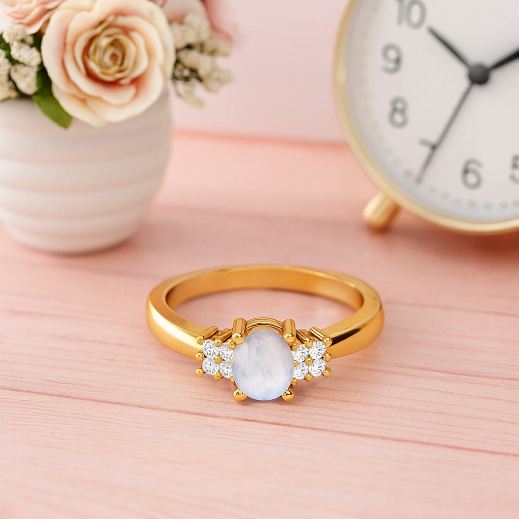 Moonstone Oval Solitaire Ring - Sterling Silver