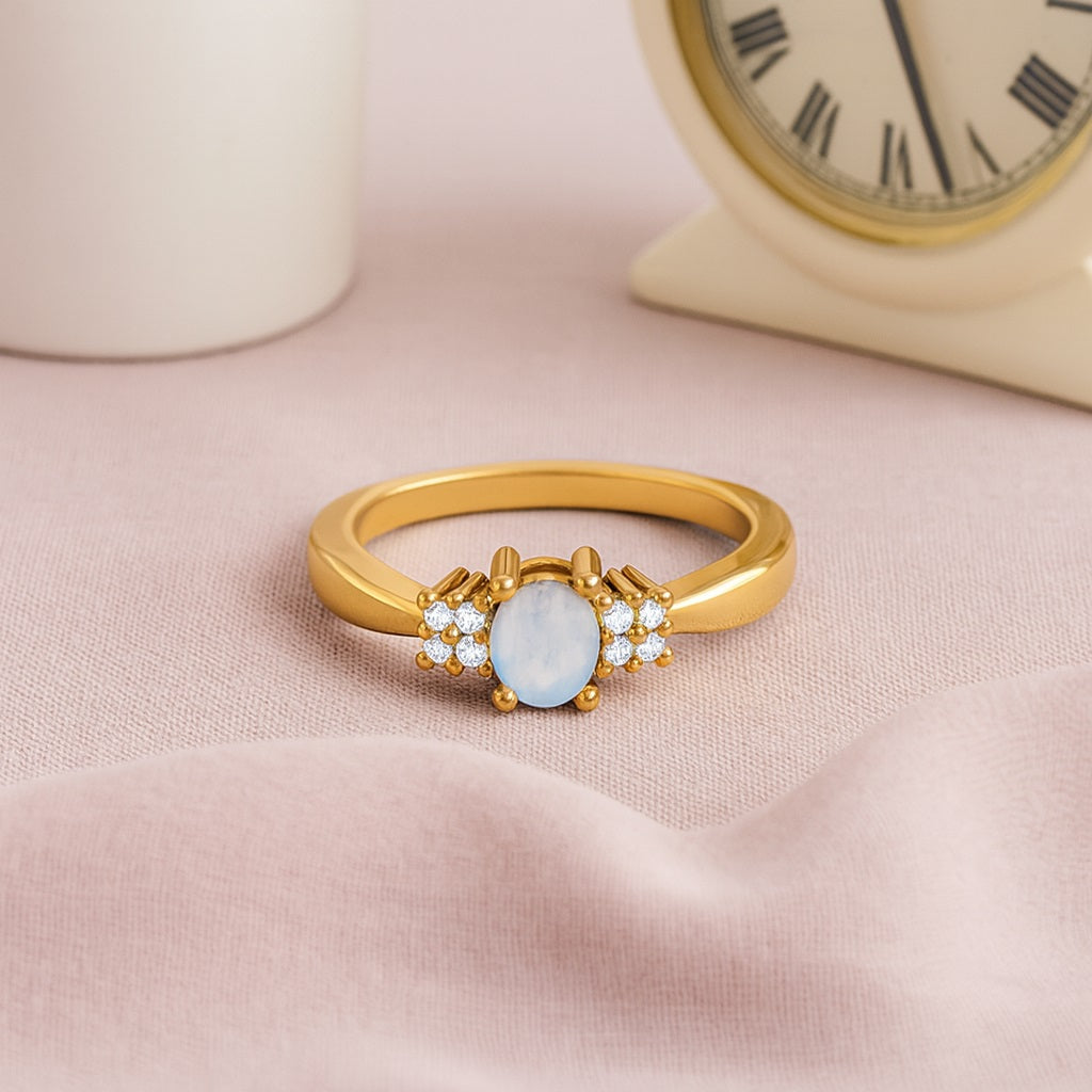 Moonstone Oval Solitaire Ring - Sterling Silver