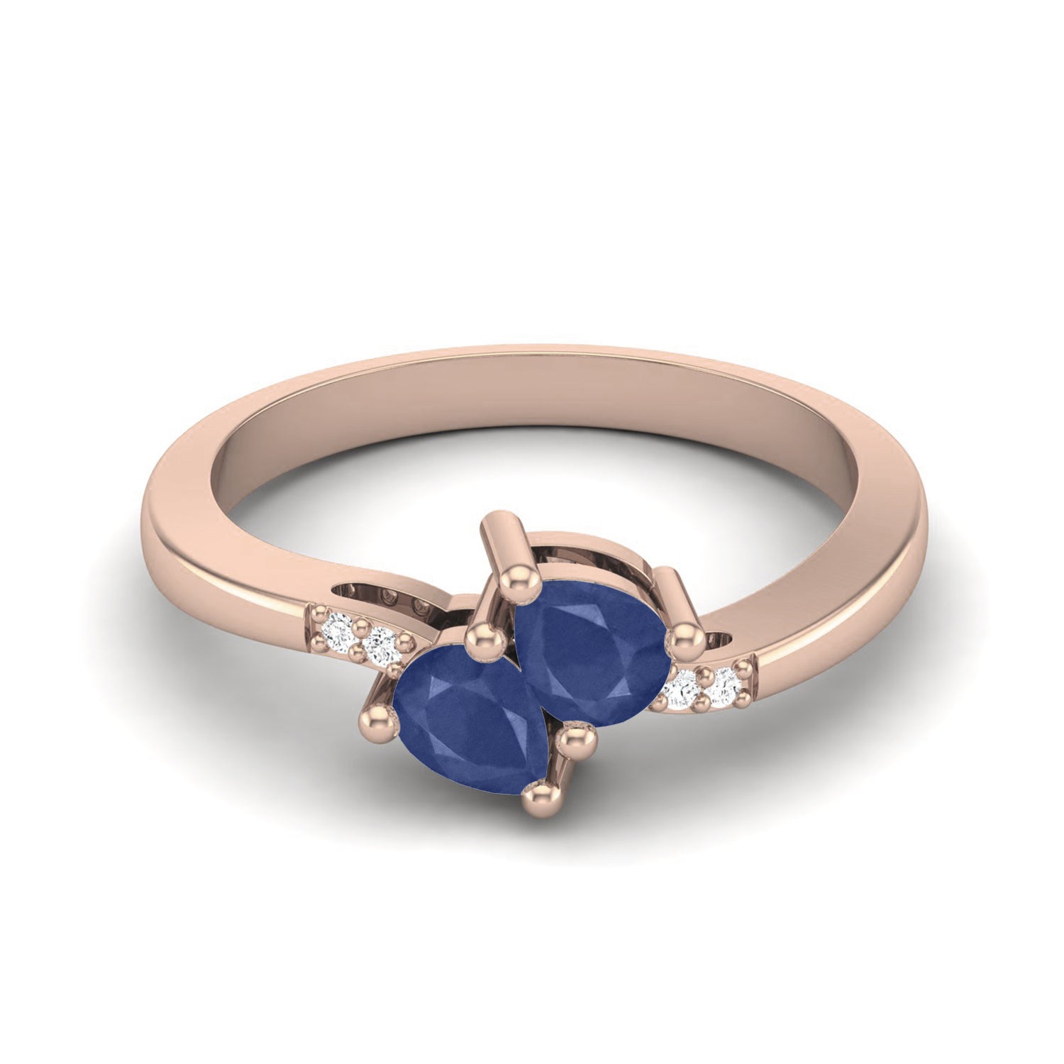 Blue Sapphire Twin Pear Ring - Sterling Silver