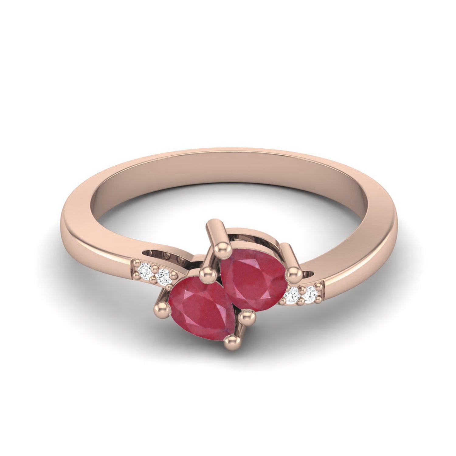 Ruby 0.42 Ct Twin Pear with Accent Ring – 14K Yellow Gold