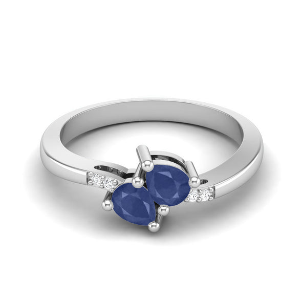 Pear Shaped Sapphire Gemstone Ring in 925 Sterling Silver Bypass Two Stone Engagement Ring