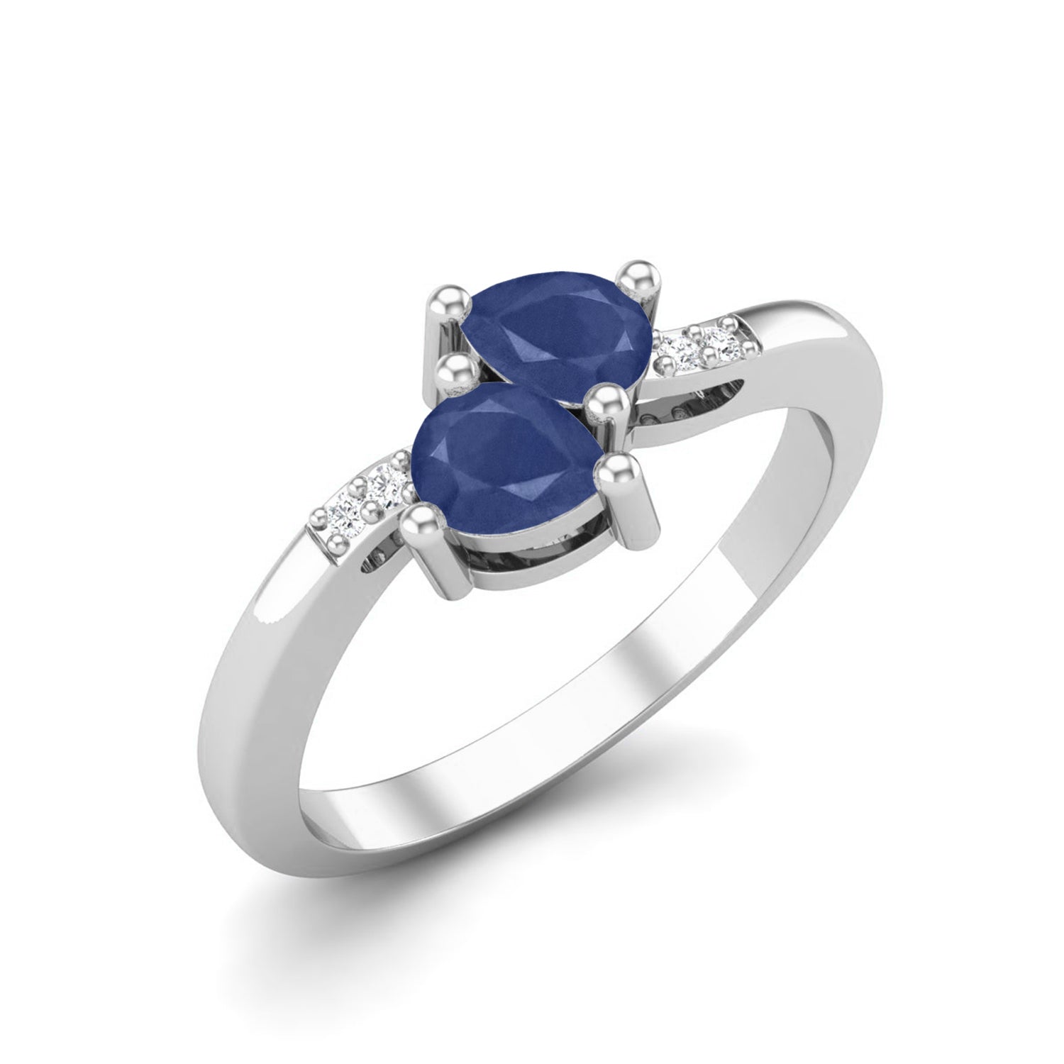 Blue Sapphire Twin Pear Ring - Sterling Silver