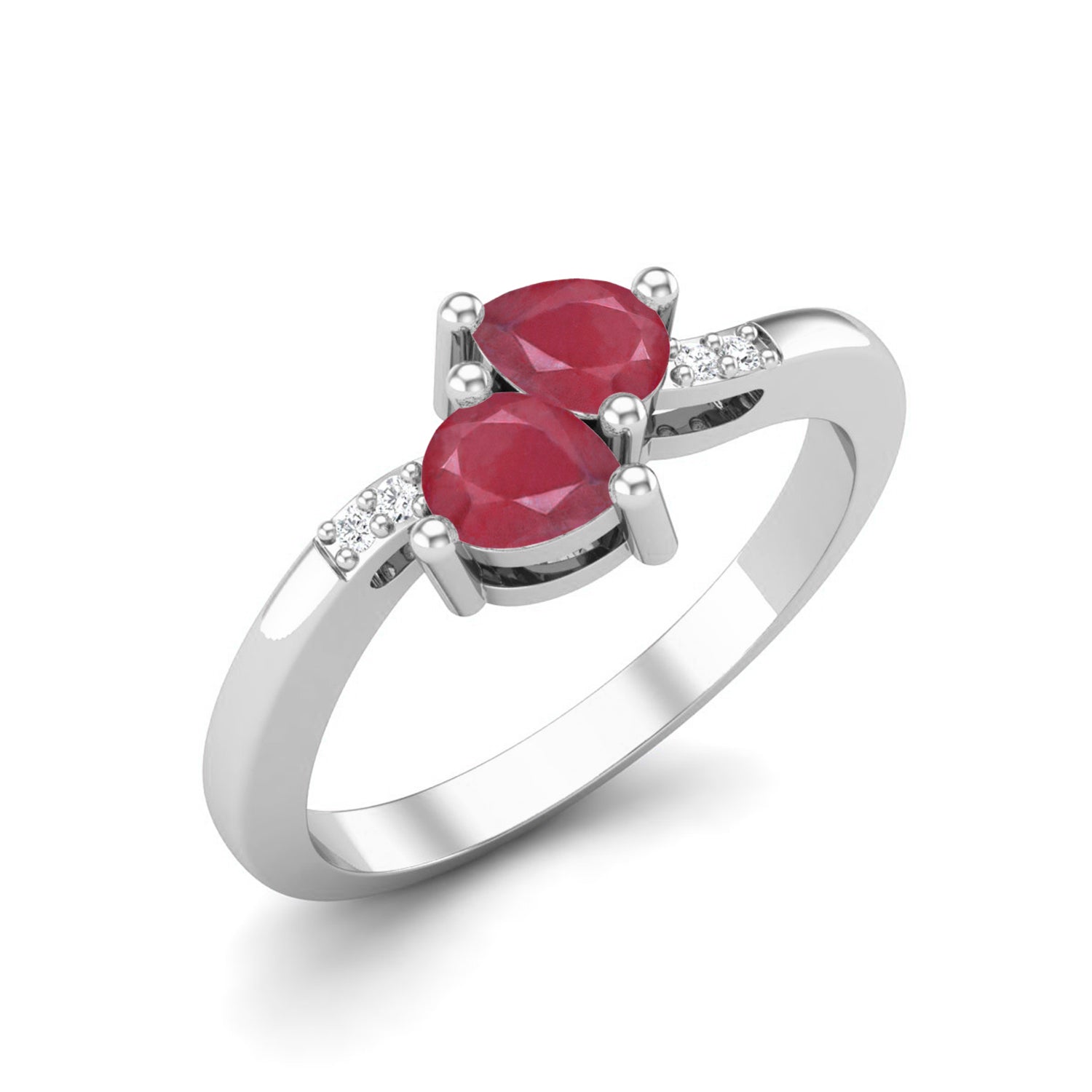 Ruby 0.42 Ct Twin Pear with Accent Ring – 14K Yellow Gold