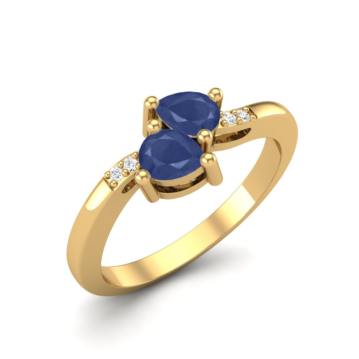 Blue Sapphire Twin Pear Ring - Sterling Silver