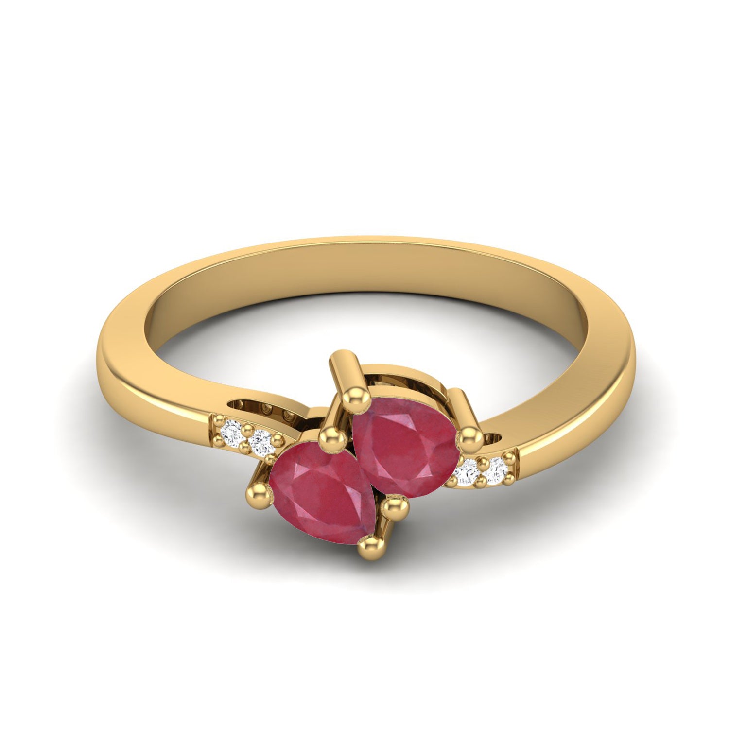 Ruby 0.42 Ct Twin Pear with Accent Ring – 14K Yellow Gold