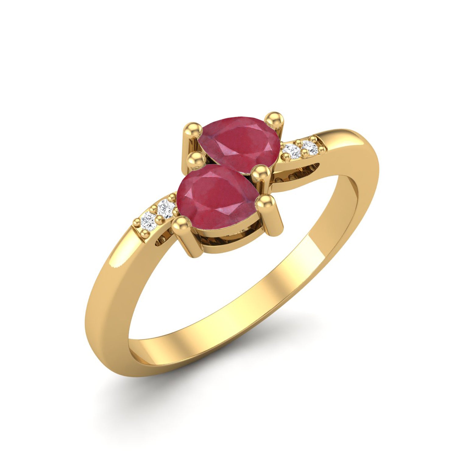 Ruby 0.42 Ct Twin Pear with Accent Ring – 14K Yellow Gold