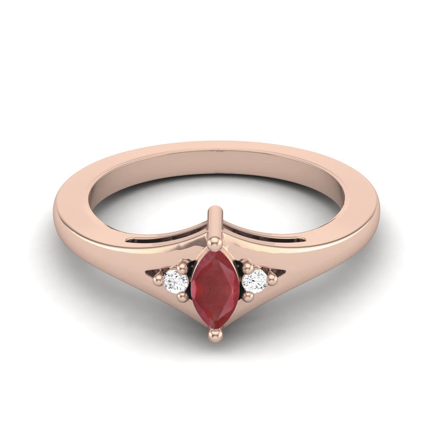 Ruby 0.25 Ct Marquise Elegant V-Cut Three Stone Ring – 14K Yellow Gold