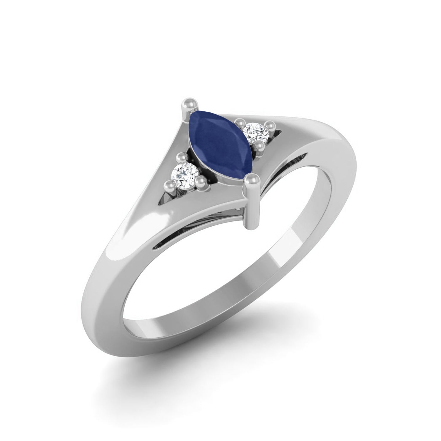 Blue Sapphire Modern V-Band Accent Ring – Sterling Silver