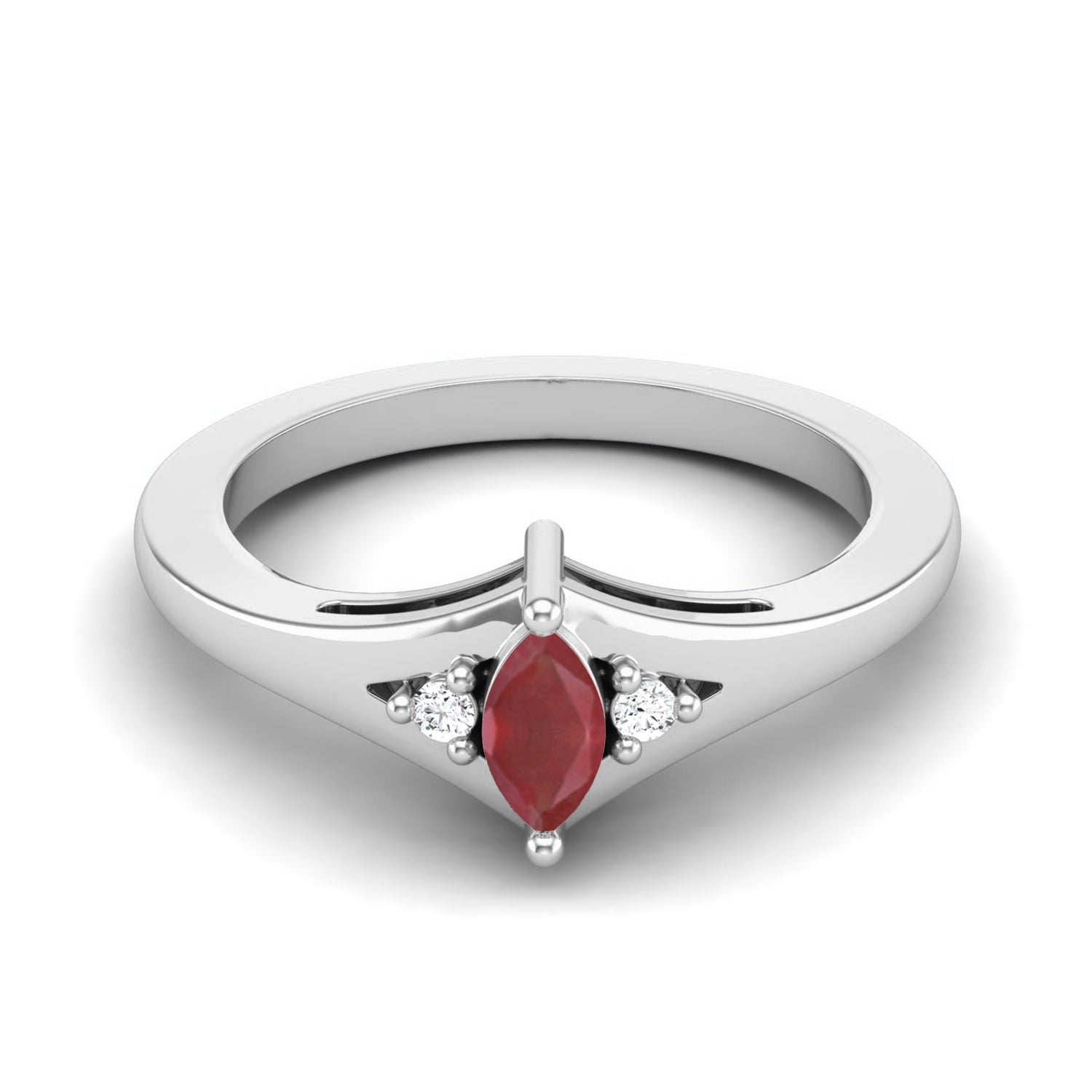 Ruby 0.25 Ct Marquise Elegant V-Cut Three Stone Ring – 14K Yellow Gold