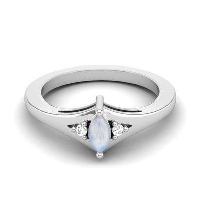 Marquise Shaped Moonstone Three Stone Wedding Ring 925 Sterling Silver Dainty Ring