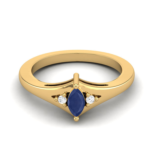 925 Sterling Silver Marquise Shape Blue Sapphire Gemstone Three Stone Wedding Dainty Ring