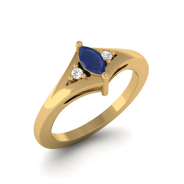 925 Sterling Silver Marquise Shape Blue Sapphire Gemstone Three Stone Wedding Dainty Ring