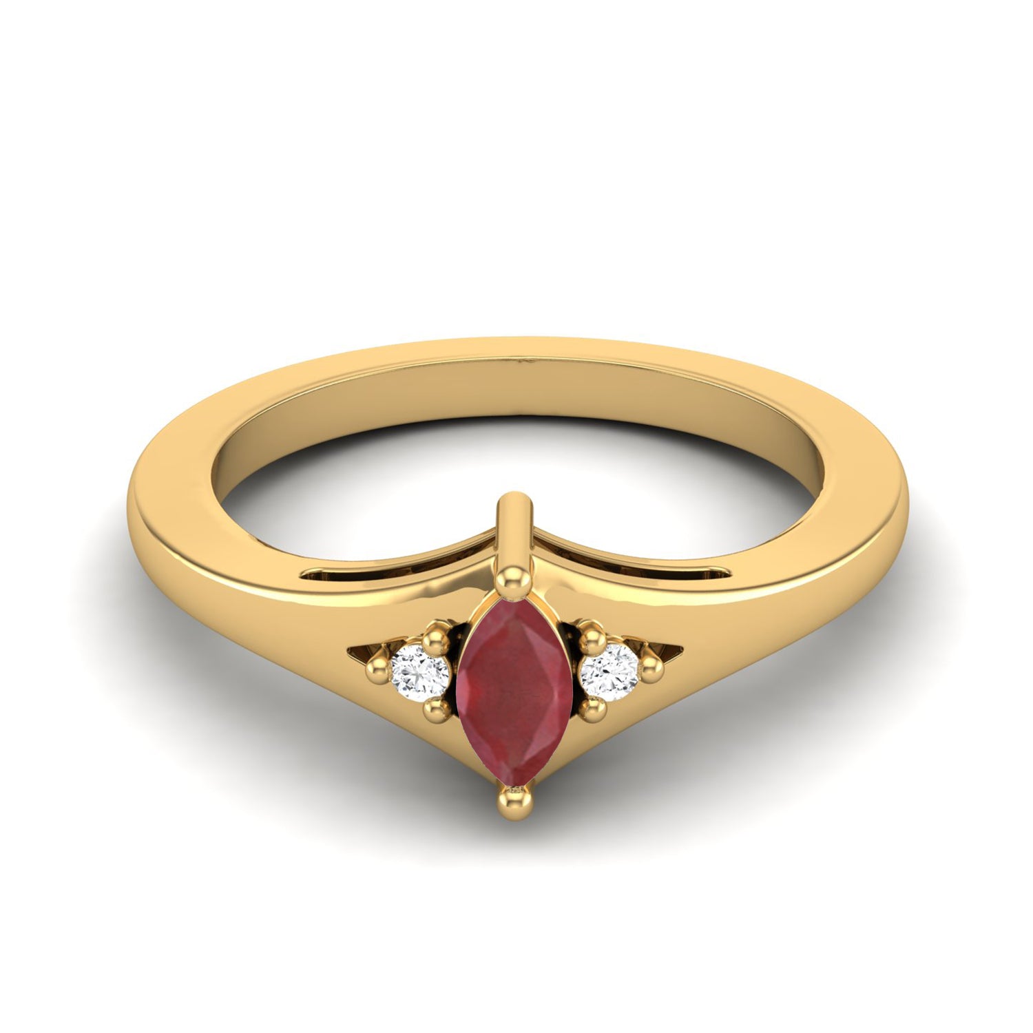 Ruby 0.25 Ct Marquise Elegant V-Cut Three Stone Ring – 14K Yellow Gold