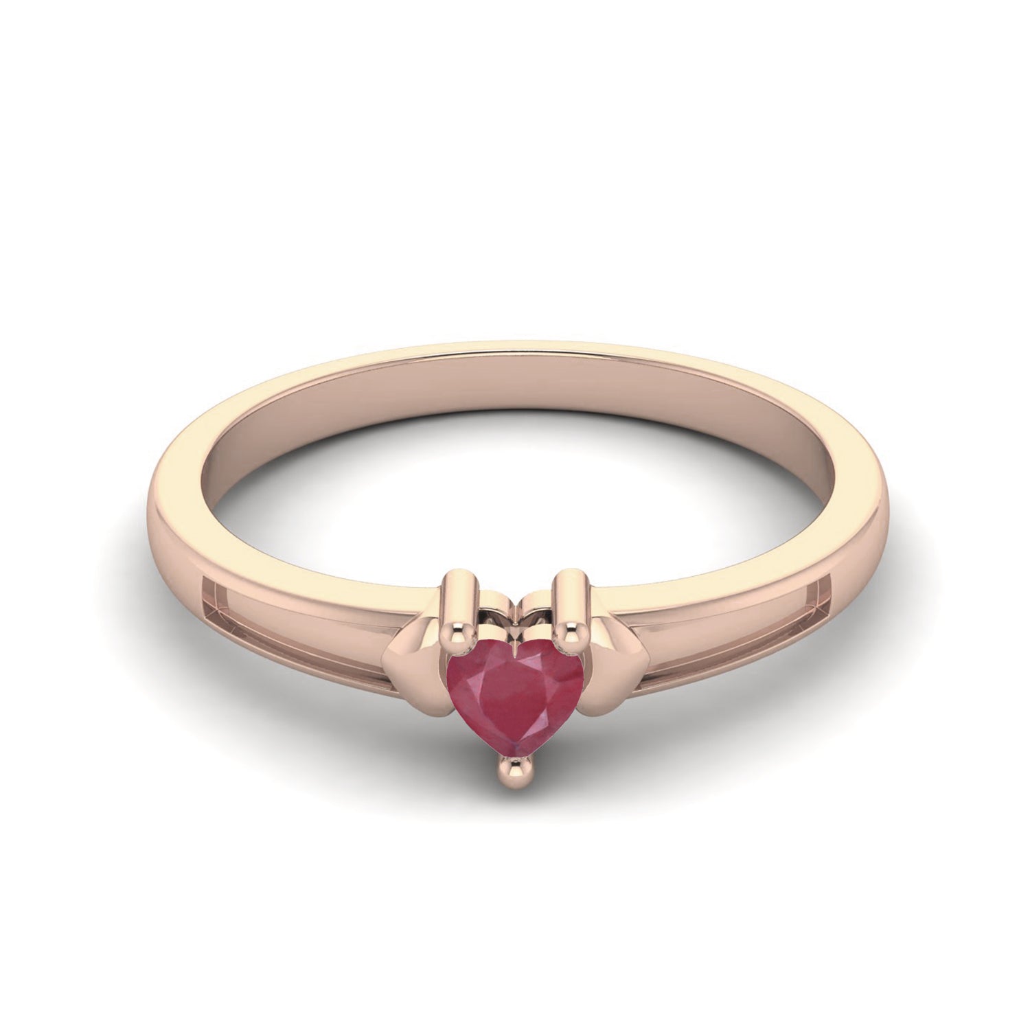 Ruby 0.10 Ct Heart Minimalist Love Ring – 14K Yellow Gold