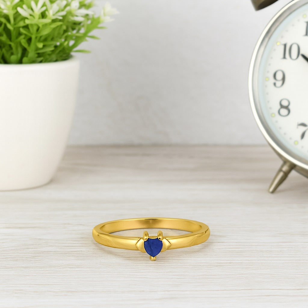 Blue Sapphire CZ 0.10 Ct Heart Minimalist Romantic Ring – 14k Yellow Gold