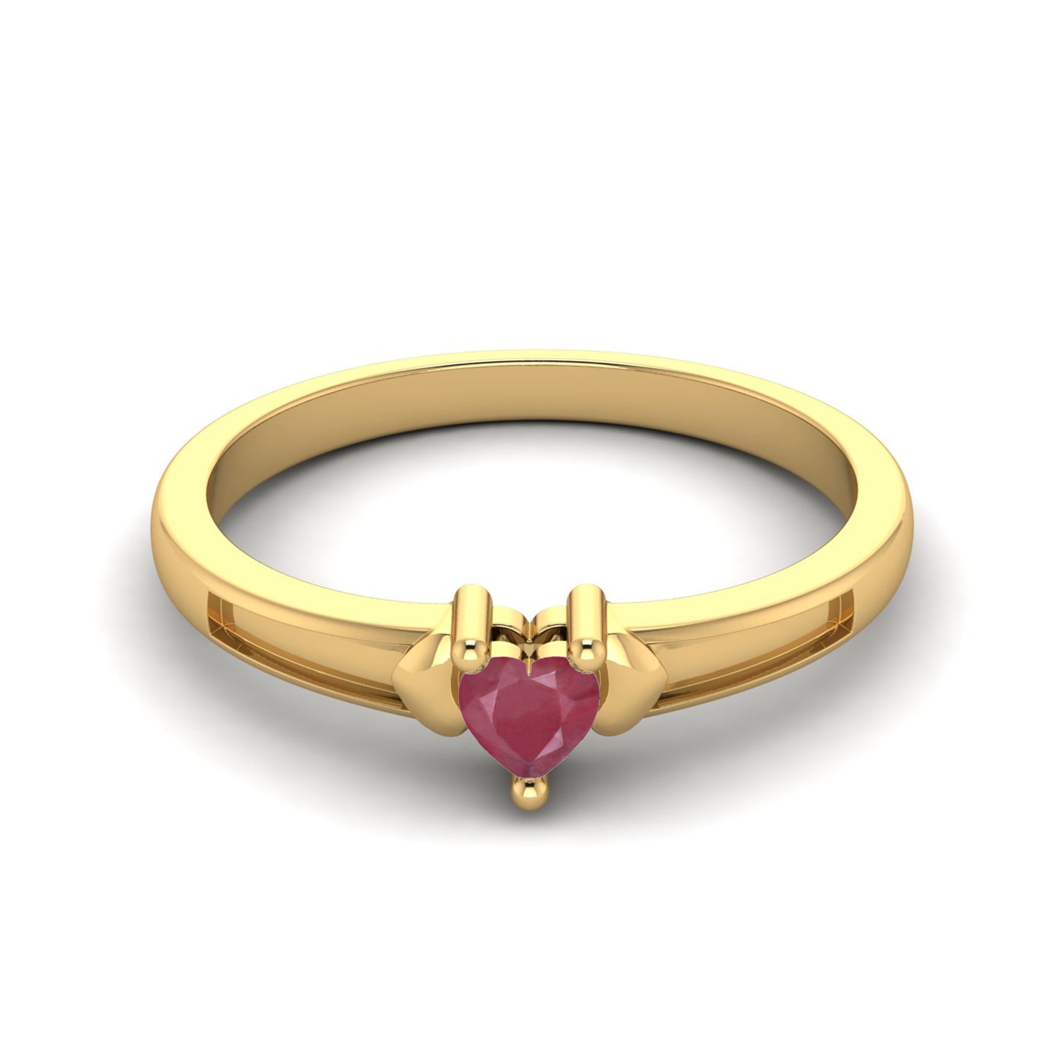 Ruby 0.10 Ct Heart Minimalist Love Ring – 14K Yellow Gold