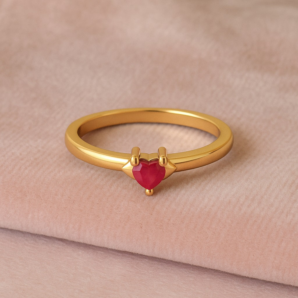 Ruby 0.10 Ct Heart Minimalist Love Ring – 14K Yellow Gold