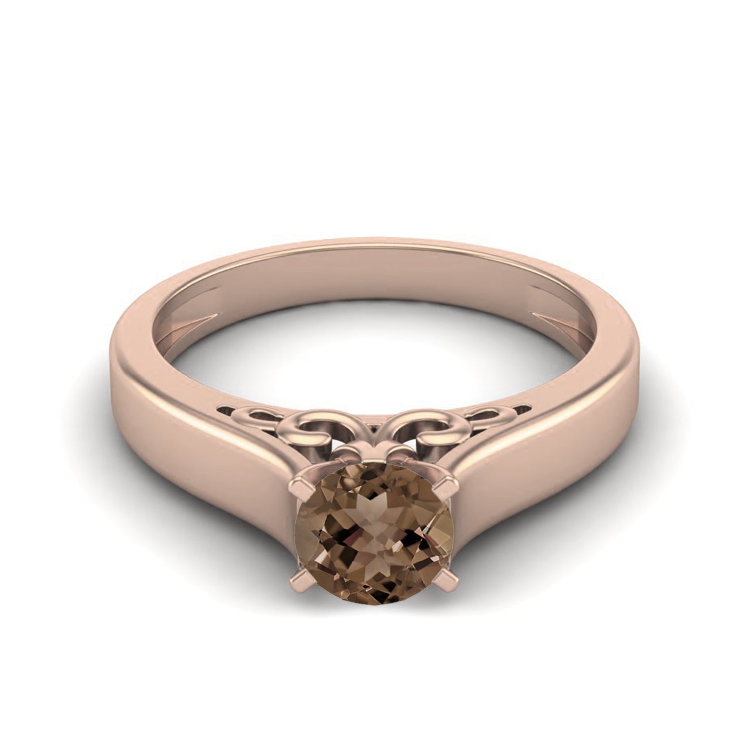 Smoky Quartz 0.65 Ct Round Vintage Inspired Solitaire Ring – 14k Yellow Gold