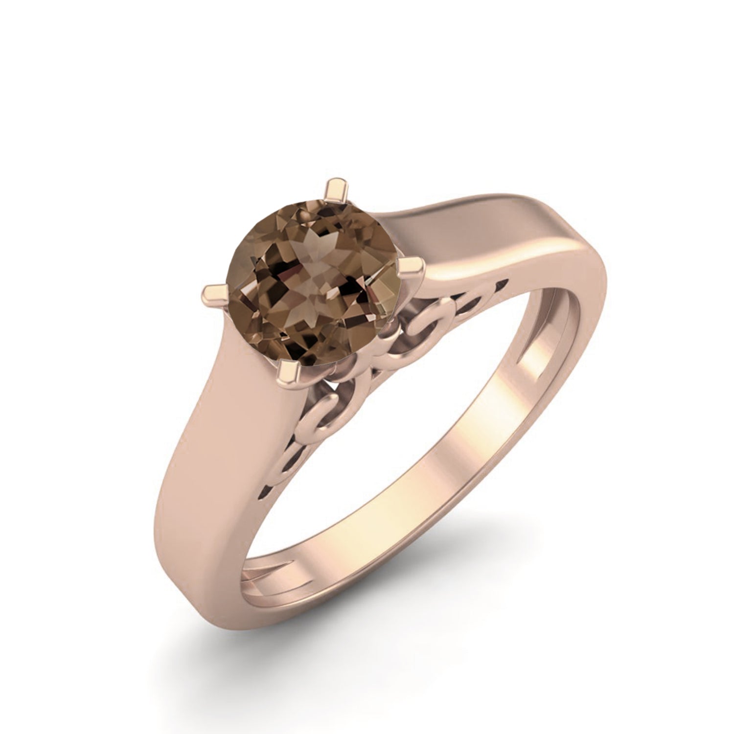 Smoky Quartz 0.65 Ct Round Vintage Inspired Solitaire Ring – 14k Yellow Gold