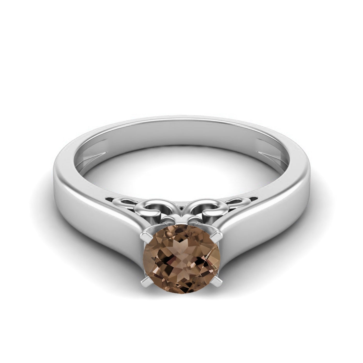 Smoky Quartz 0.65 Ct Round Vintage Inspired Solitaire Ring – 14k Yellow Gold
