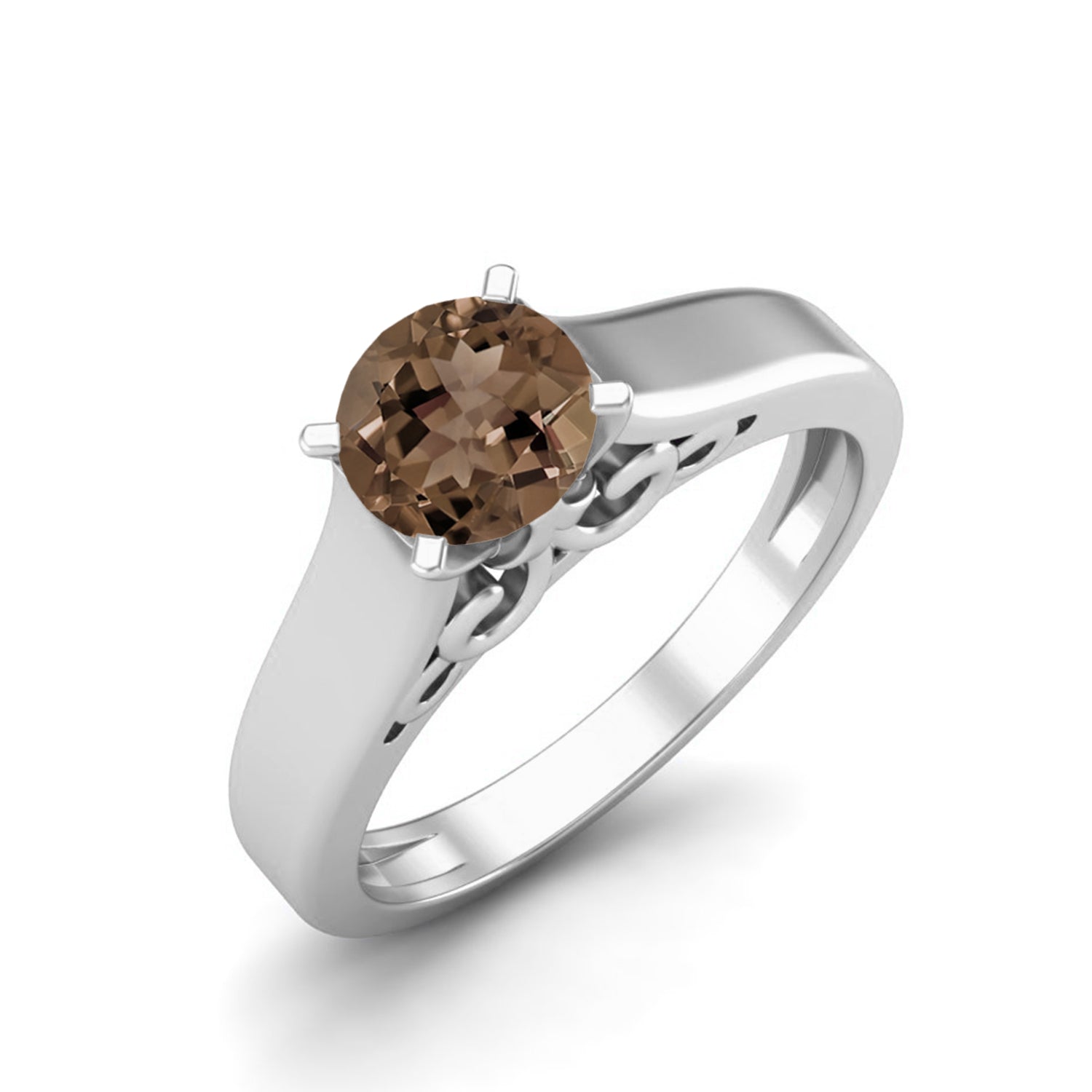 Smoky Quartz 0.65 Ct Round Vintage Inspired Solitaire Ring – 14k Yellow Gold