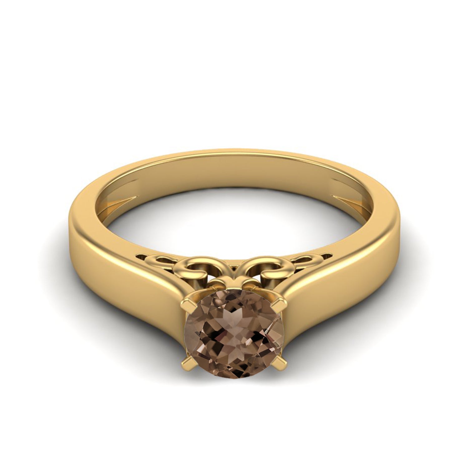 Smoky Quartz 0.65 Ct Round Vintage Inspired Solitaire Ring – 14k Yellow Gold