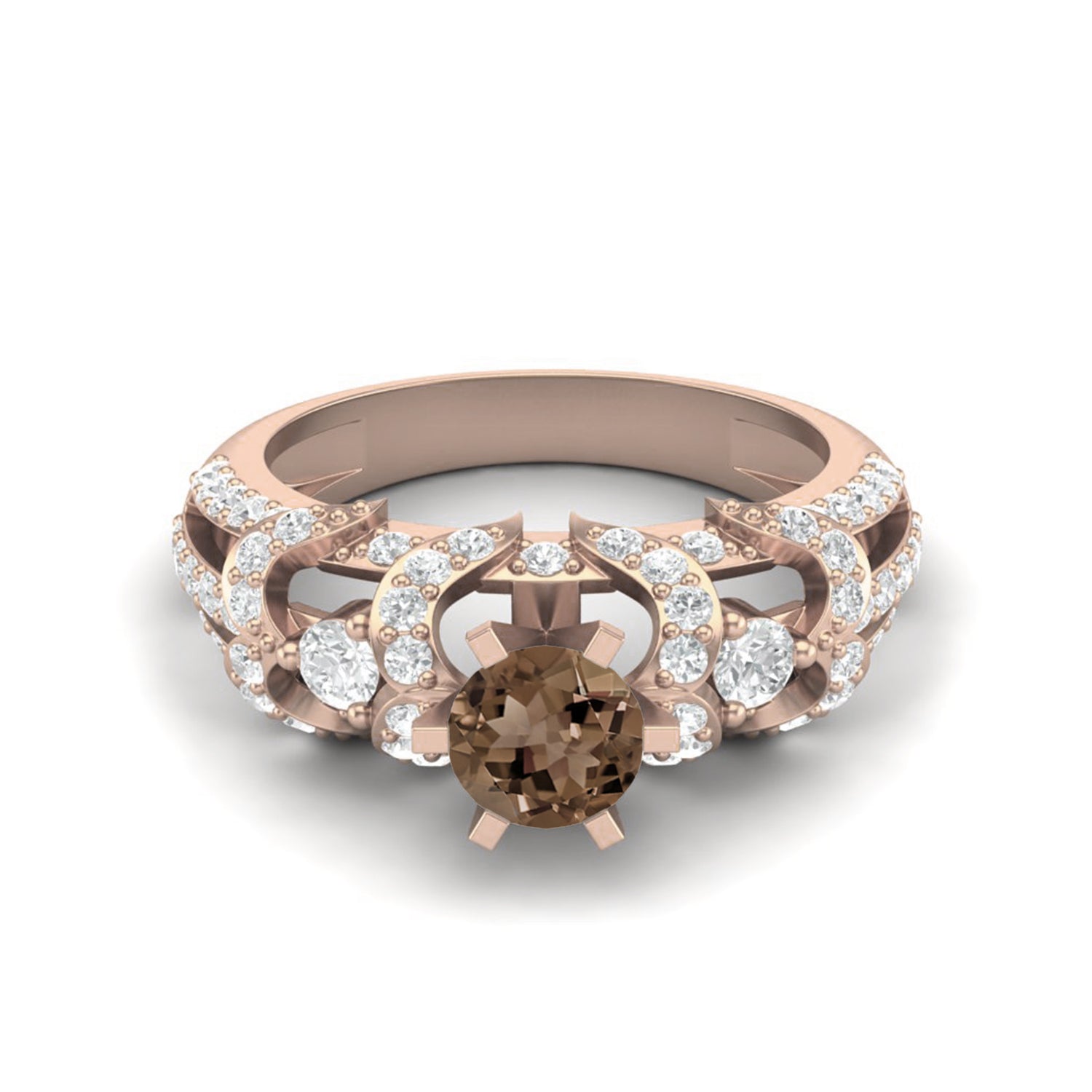 Smoky Quartz 0.65 Ct Round Split Shank Ring – 14K Yellow Gold
