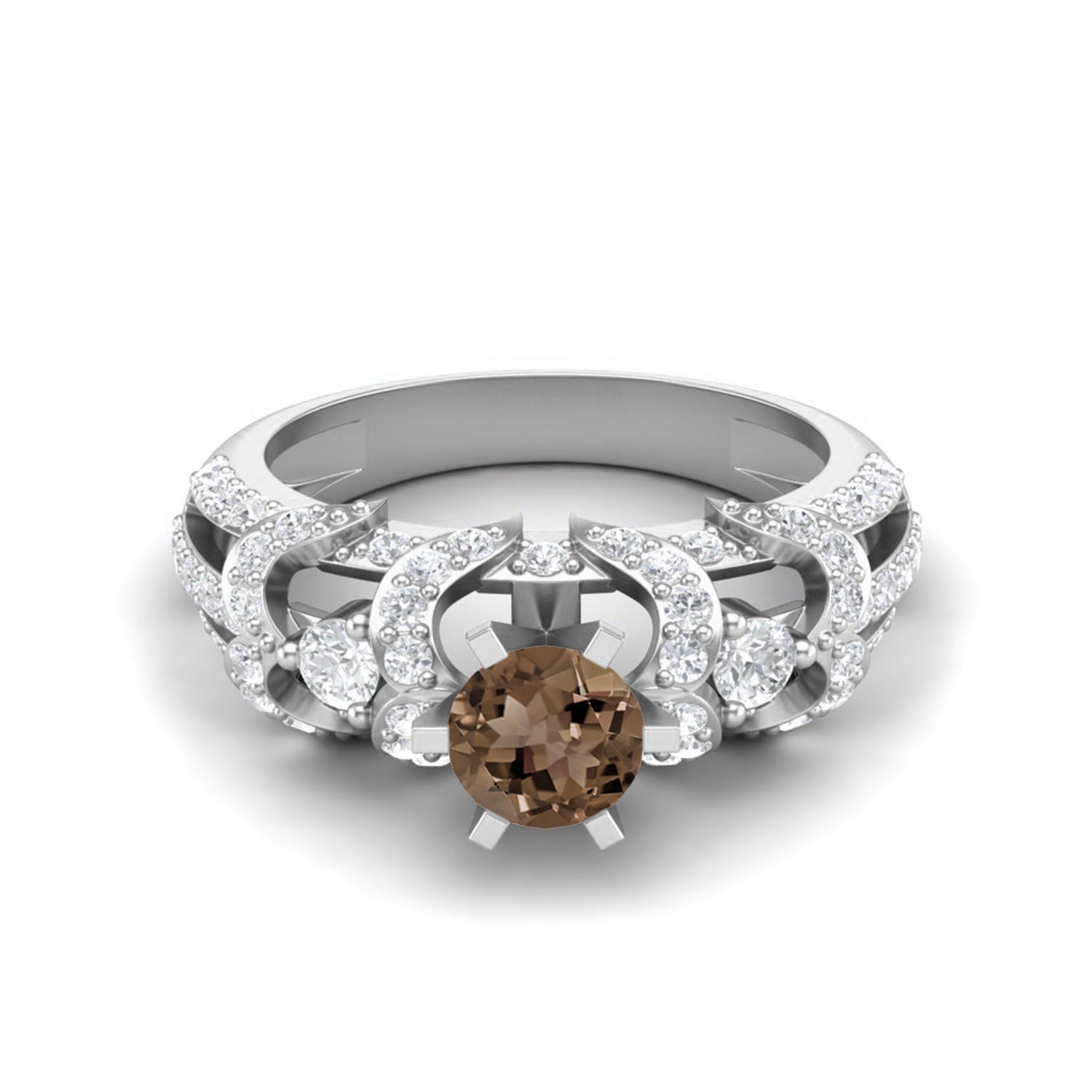 Smoky Quartz 0.65 Ct Round Split Shank Ring – 14K Yellow Gold