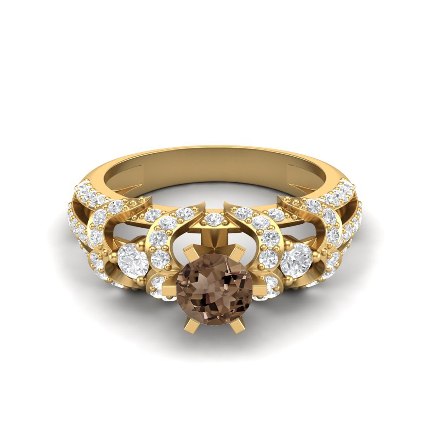 Smoky Quartz 0.65 Ct Round Split Shank Ring – 14K Yellow Gold