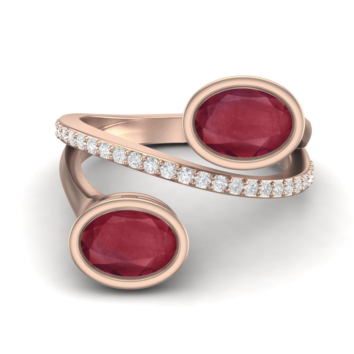 Ruby 2.00 Ct Oval Double Stone Open Bypass Ring – 14K Yellow Gold