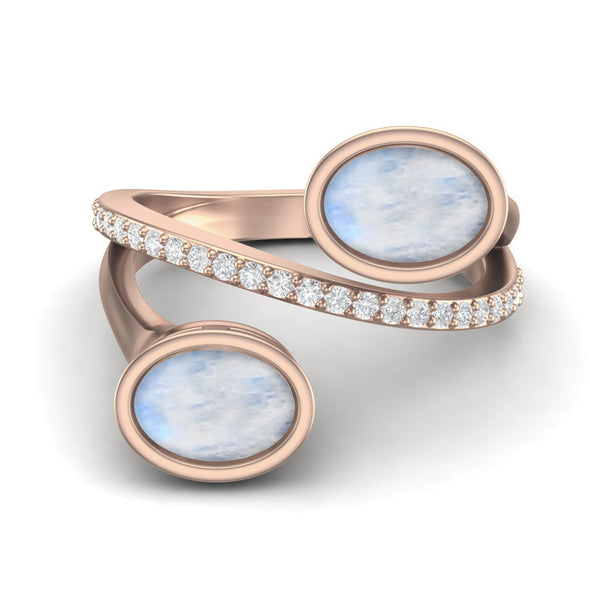 Oval Shaped Moonstone Boho Engagement Ring 925 Sterling Silver Bypass Ring For Women