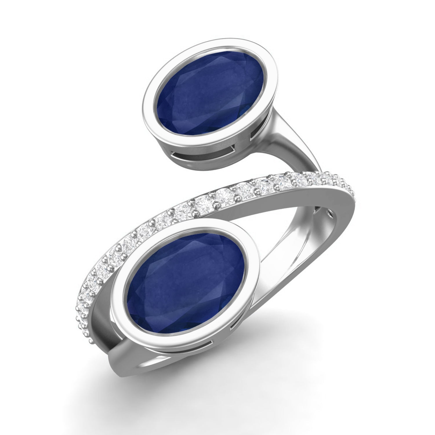 Blue Sapphire By Pass Ring – Sterling Silver