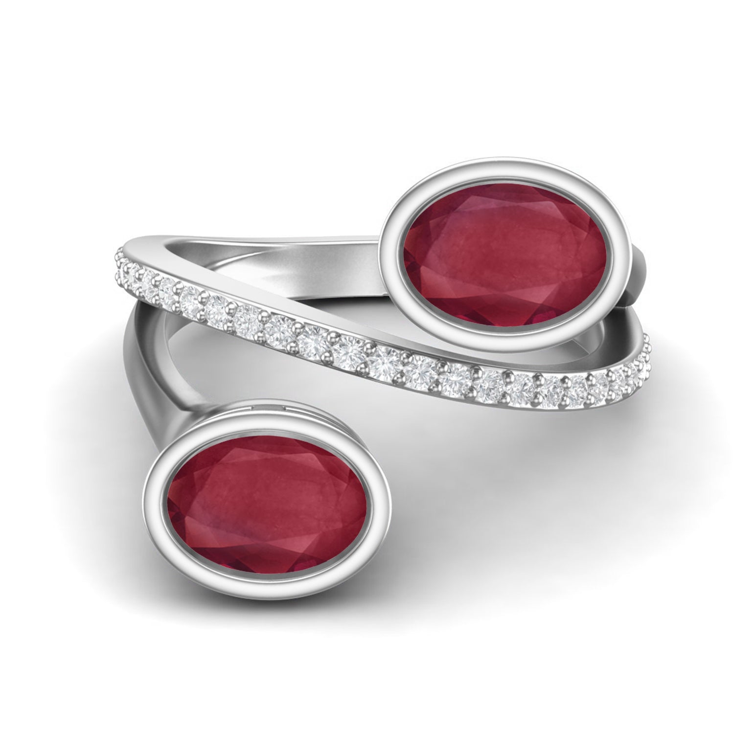 Ruby 2.00 Ct Oval Double Stone Open Bypass Ring – 14K Yellow Gold