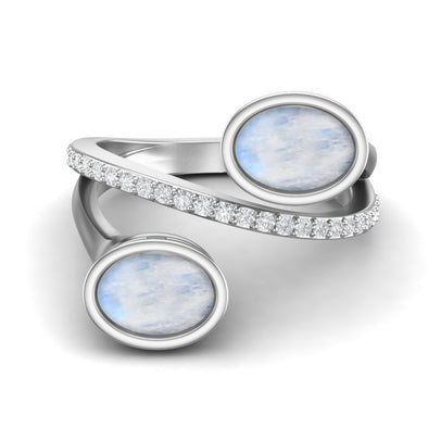 Oval Shaped Moonstone Boho Engagement Ring 925 Sterling Silver Bypass Ring For Women