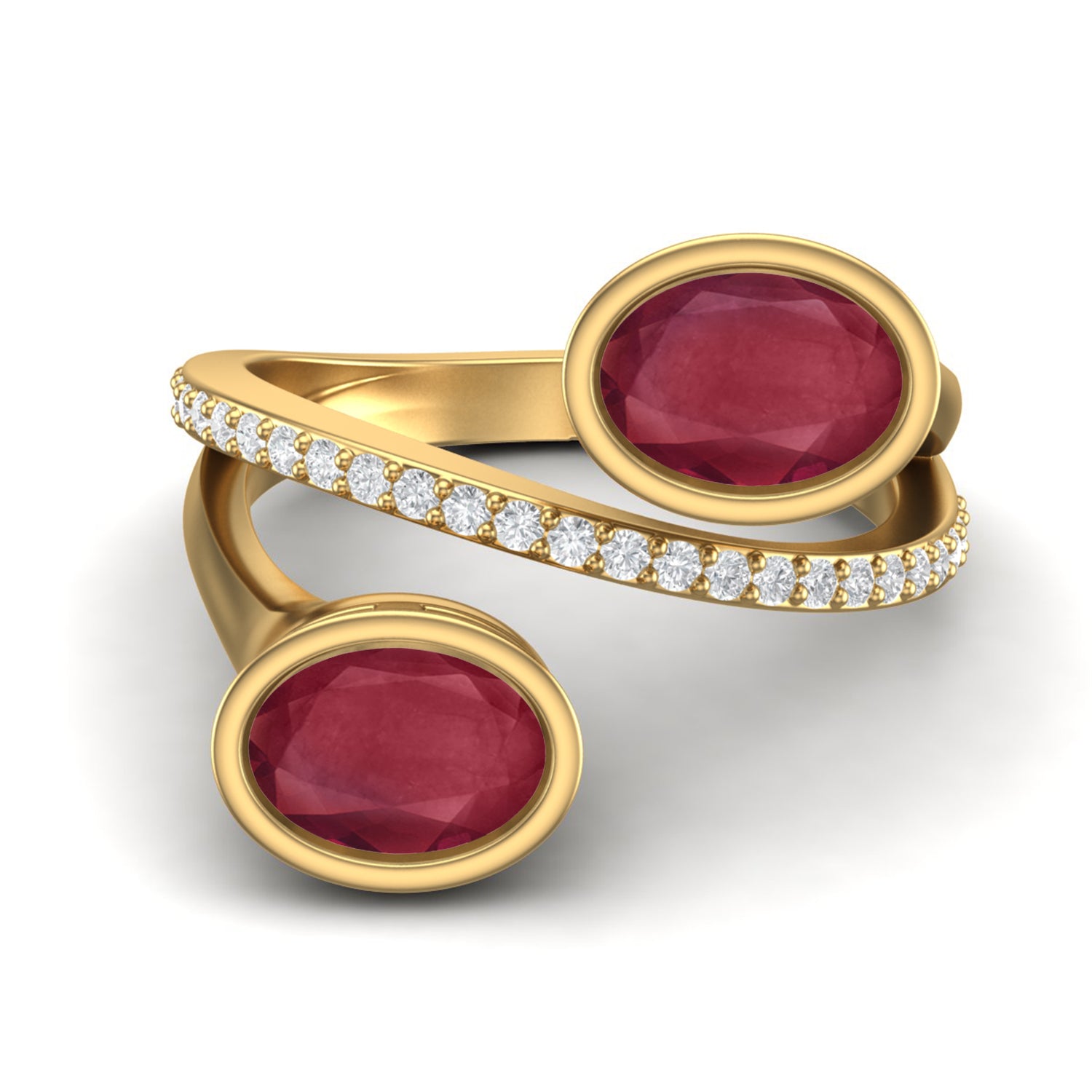 Ruby 2.00 Ct Oval Double Stone Open Bypass Ring – 14K Yellow Gold