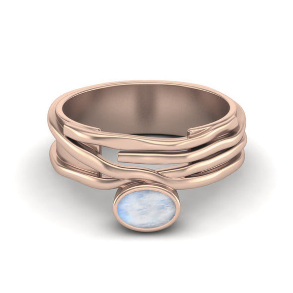 Oval Shaped Moonstone Wide Wedding Ring 925 Sterling Silver Ring Unique Bridesmaid Gift, Multi Strand Band Statement Ring