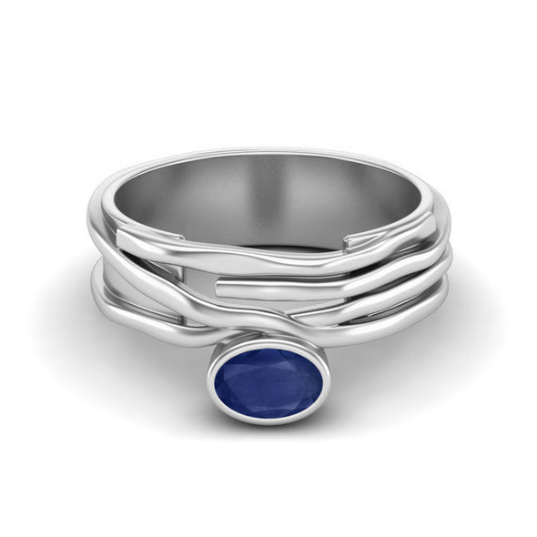 Natural Blue Sapphire Gemstone Wide 925 Sterling Silver Bridesmaid Gift, Multi Strand Band Statement Ring