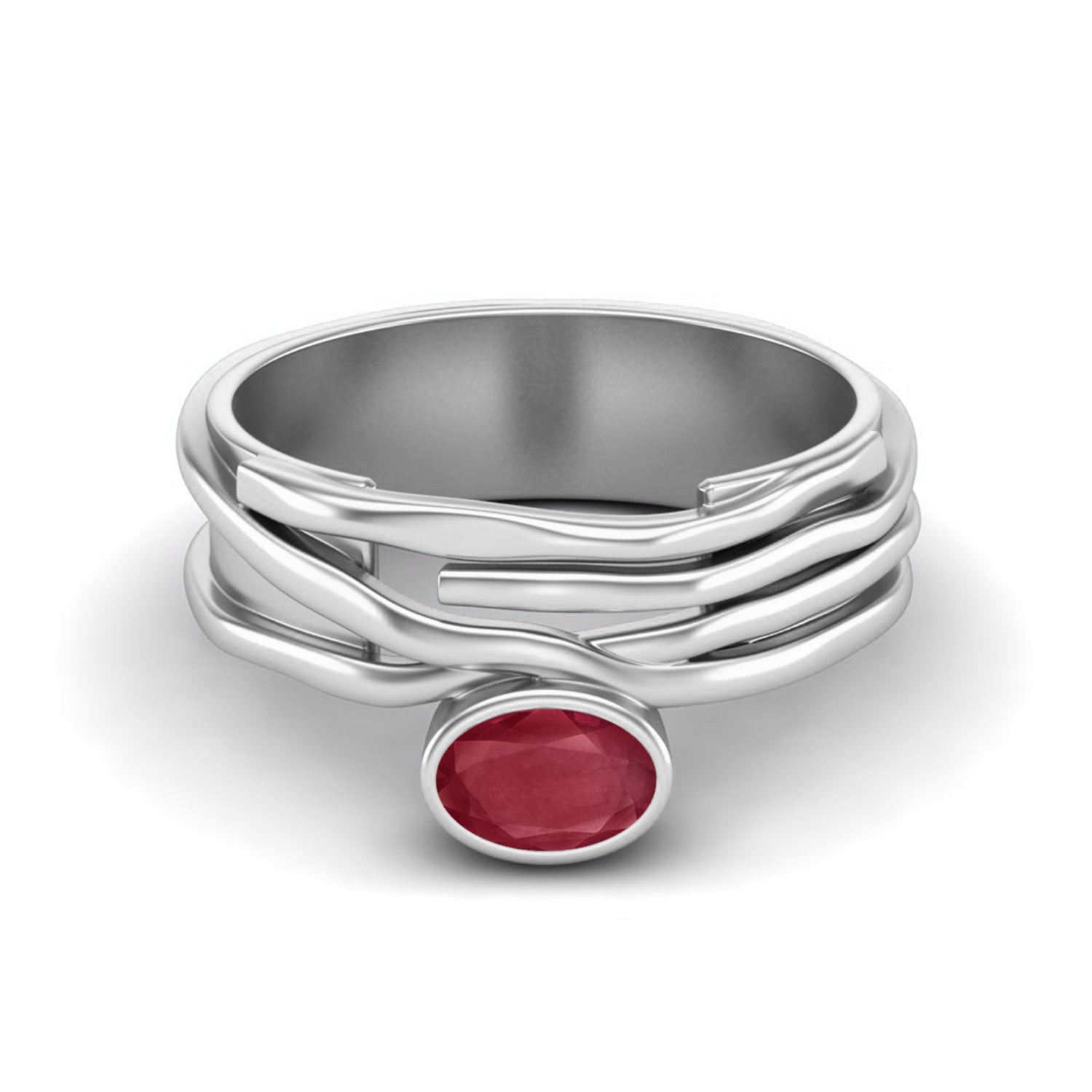 Ruby 0.50 Ct Oval Wavy Band Modern Ring – 14K Yellow Gold