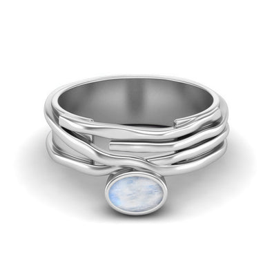 Oval Shaped Moonstone Wide Wedding Ring 925 Sterling Silver Ring Unique Bridesmaid Gift, Multi Strand Band Statement Ring