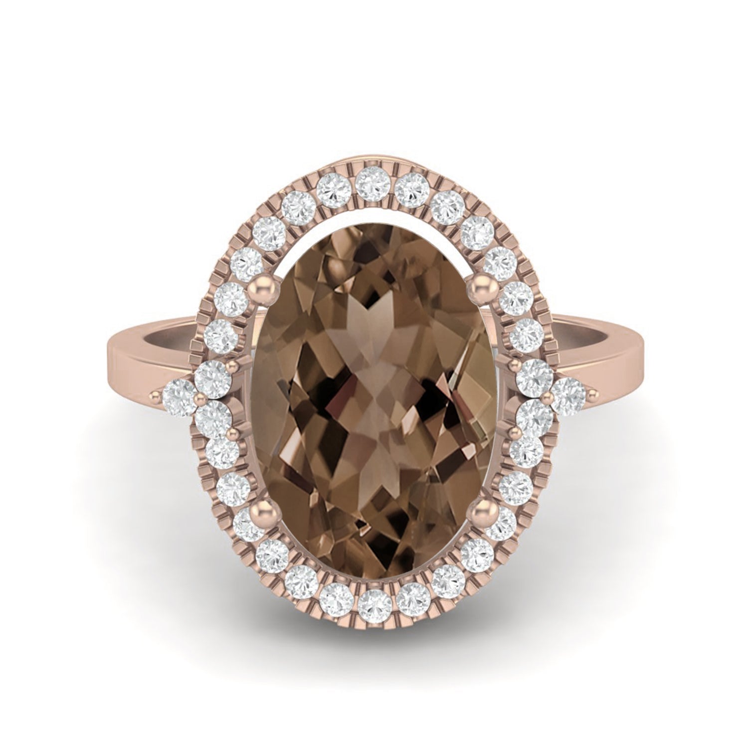 Smoky Quartz 6.00 Ct Oval Halo Ring – 14K Yellow Gold